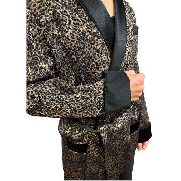 L.W. Wardy Leopard Jacquard Satin Smoking Jacket XS Made in USA - Picture 9 of 17